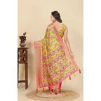 Women's Cotton Silk Floral Printed Saree With Unstitched Blouse 5.5Mtr (Yellow)