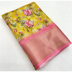 Women's Cotton Silk Floral Printed Saree With Unstitched Blouse 5.5Mtr (Yellow)