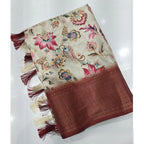 Women's Cotton Silk Floral Printed Saree With Unstitched Blouse 5.5Mtr (Gold-Brown)