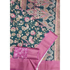 Women's Cotton Silk Floral Printed Saree With Unstitched Blouse 5.5Mtr (Green-Pink)