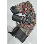 Women's Cotton Silk Floral Printed Saree With Unstitched Blouse 5.5Mtr (Grey-Black)