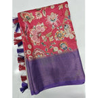 Women's Cotton Silk Floral Printed Saree With Unstitched Blouse 5.5Mtr (Pink-Purple)