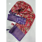 Women's Cotton Silk Floral Printed Saree With Unstitched Blouse 5.5Mtr (Pink-Purple)