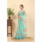Women's Cotton Silk Floral Printed Saree With Unstitched Blouse 5.5Mtr (Multicolor)