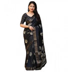 Women's Cotton Silk Printed Saree With Unstitched Blouse 5.5Mtr (Black)