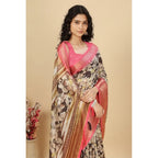 Women's Cotton Silk Floral Printed Saree With Unstitched Blouse 5.5Mtr (Black)