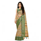 Women's Cotton Silk Floral Printed Saree With Unstitched Blouse 5.5Mtr (Mustard)