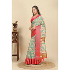 Women's Cotton Silk Floral Printed Saree With Unstitched Blouse 5.5Mtr (Multicolor)