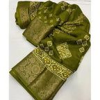 Women's Cotton Silk Printed Saree With Unstitched Blouse 5.5Mtr (Green)