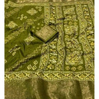 Women's Cotton Silk Printed Saree With Unstitched Blouse 5.5Mtr (Green)