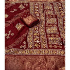 Women's Cotton Silk Printed Saree With Unstitched Blouse 5.5Mtr (Maroon)