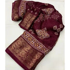 Women's Cotton Silk Printed Saree With Unstitched Blouse 5.5Mtr (Wine)