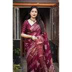 Women's Cotton Silk Printed Saree With Unstitched Blouse 5.5Mtr (Wine)