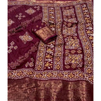 Women's Cotton Silk Printed Saree With Unstitched Blouse 5.5Mtr (Wine)