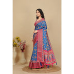 Women's Cotton Silk Printed Saree With Unstitched Blouse 5.5Mtr (Blue)