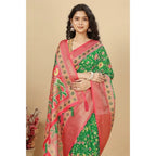 Women's Cotton Silk Printed Saree With Unstitched Blouse 5.5Mtr (Green)