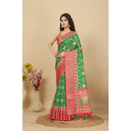 Women's Cotton Silk Printed Saree With Unstitched Blouse 5.5Mtr (Green)