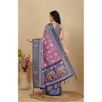 Women's Cotton Silk Printed Saree With Unstitched Blouse 5.5Mtr (Wine)