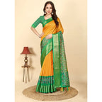 Women's Cotton Silk Printed Saree With Unstitched Blouse 5.5Mtr (Yellow Green)