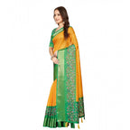 Women's Cotton Silk Printed Saree With Unstitched Blouse 5.5Mtr (Yellow Green)