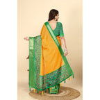 Women's Cotton Silk Printed Saree With Unstitched Blouse 5.5Mtr (Yellow Green)
