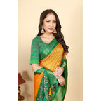 Women's Cotton Silk Printed Saree With Unstitched Blouse 5.5Mtr (Yellow Green)