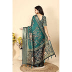 Women's Cotton Silk Printed Saree With Unstitched Blouse 5.5Mtr (Teal)