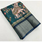 Women's Cotton Silk Printed Saree With Unstitched Blouse 5.5Mtr (Teal)