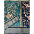 Women's Cotton Silk Printed Saree With Unstitched Blouse 5.5Mtr (Teal)