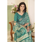 Women's Cotton Silk Floral Printed Saree With Unstitched Blouse 5.5Mtr (Teal)