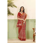 Women's Cotton Silk Floral Printed Saree With Unstitched Blouse 5.5Mtr (Red)