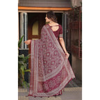 Women's Cotton Silk Floral Printed Saree With Unstitched Blouse 5.5Mtr (Maroon)
