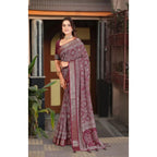 Women's Cotton Silk Floral Printed Saree With Unstitched Blouse 5.5Mtr (Maroon)