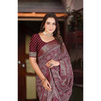 Women's Cotton Silk Floral Printed Saree With Unstitched Blouse 5.5Mtr (Maroon)