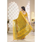 Women's Cotton Silk Floral Printed Saree With Unstitched Blouse 5.5Mtr (Yellow)