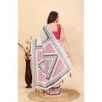 Women's Linen Printed Saree With Unstitched Blouse 5.5Mtr (Multicolor)