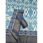 Women's Cotton Silk Printed Saree With Unstitched Blouse 5.5Mtr (Blue)