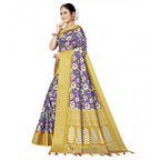 Women's Cotton Silk Floral Printed Saree With Unstitched Blouse 5.5Mtr (Purple)