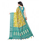 Women's Cotton Silk Floral Printed Saree With Unstitched Blouse 5.5Mtr (Yellow)