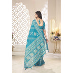 Women's Cotton Silk Printed Saree With Unstitched Blouse 5.5Mtr (Teal)