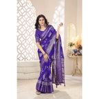 Women's Cotton Silk Printed Saree With Unstitched Blouse 5.5Mtr (Royal Blue)