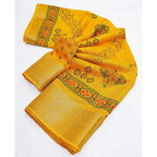 Women's Cotton Silk Printed Saree With Unstitched Blouse 5.5Mtr (Yellow)