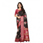 Women's Cotton Silk Floral Printed Saree With Unstitched Blouse 5.5Mtr (Black)