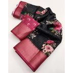 Women's Cotton Silk Floral Printed Saree With Unstitched Blouse 5.5Mtr (Black)