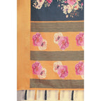 Women's Cotton Silk Floral Printed Saree With Unstitched Blouse 5.5Mtr (Blue)