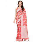 Women's Art Silk Jacquard Printed Saree With Unstitched Blouse 5.5Mtr (Peach)