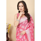 Women's Art Silk Jacquard Printed Saree With Unstitched Blouse 5.5Mtr (Pink)