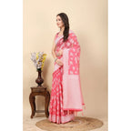 Women's Art Silk Jacquard Printed Saree With Unstitched Blouse 5.5Mtr (Pink)