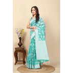 Women's Art Silk Jacquard Printed Saree With Unstitched Blouse 5.5Mtr (Sky Blue)