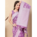 Women's Art Silk Jacquard Printed Saree With Unstitched Blouse 5.5Mtr (Purple)
